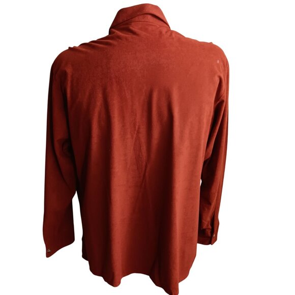 Men's XL Vintage Velour Shirt Rust Soft Touch Suede Button-Up 1970's Boho Mod - Picture 2 of 8